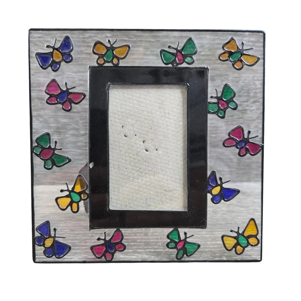 Stained Glass Butterfly Hand Painted Miniature Small Photo Frame 5x5